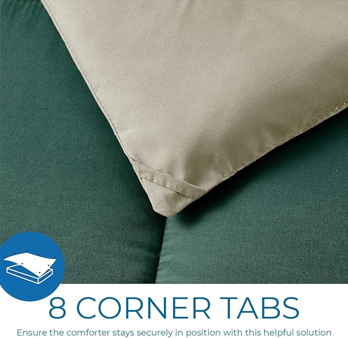Nestl 3 Piece Quilted Down Alternative Comforter Full Size with 2 Pillow Shams, All Season Green/Light Green Duvet Inserts, Full Comforter with Corner Tabs