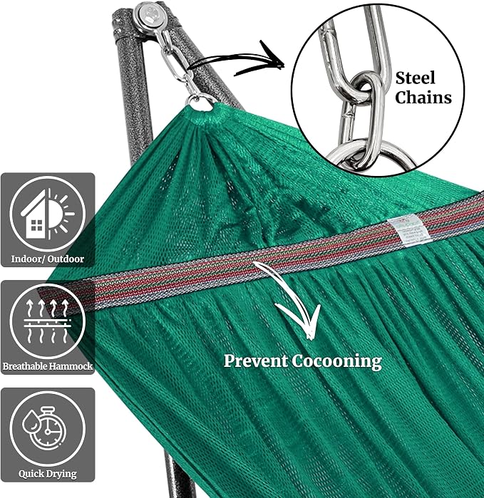 Tranquillo Double Hammock with Stand Included for 2 Persons/Foldable Hammock Stand 600 lbs Capacity Portable Case - Inhouse, Outdoor, Camping, Peacock - Image 2