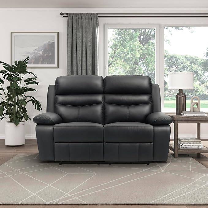 Lexicon Recliner Sofa for Living Room, Double Reclining RV Couch, Power Wall Hugger Recliner Home Theater Seating Leather Match Reclining Sofa, with USB Charge Port, 64''W Loveseat, Black