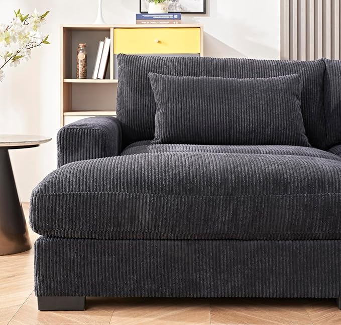 Luxe Sleeper Sofa with Soft Corduroy Upholstery, Double Chaise Design, Convertible to Twin Size Bed, Modern and Comfortable Living Room Couch, 89.9" Wide, Black