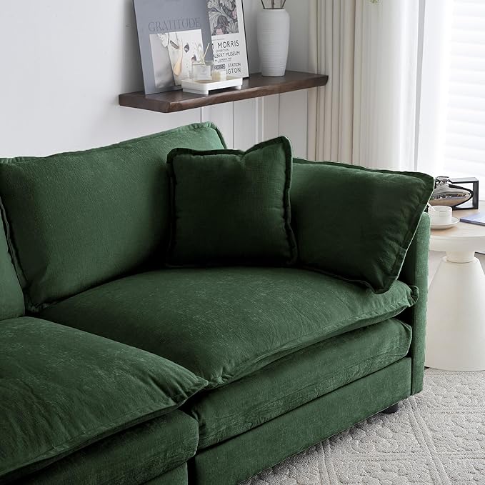 KEIKI Combination Sofa, Upholstered 3 Seater Couch, Oversized Sectional Sofa with Reversible Ottoman for Living Room Bedroom Office, Green
