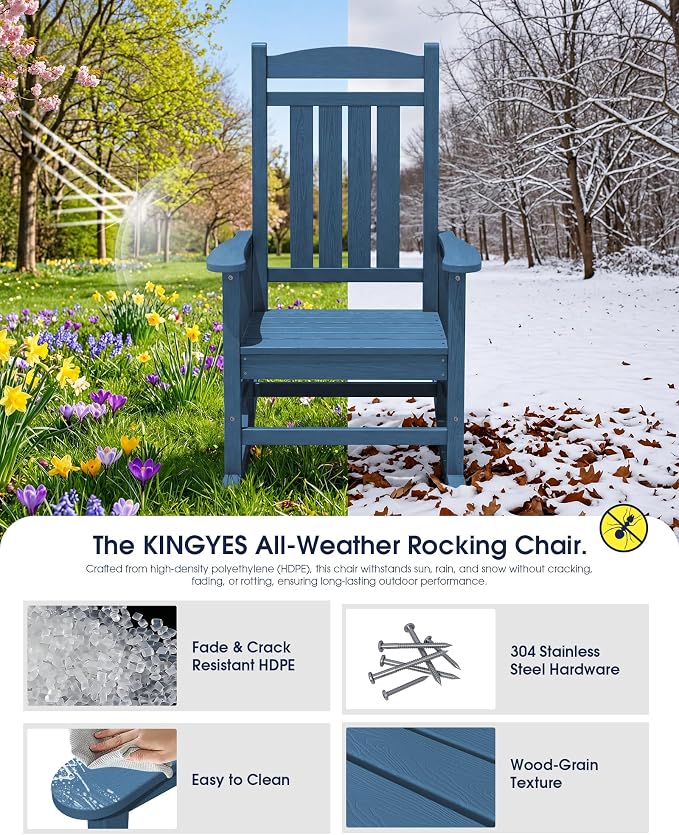 KINGYES Oversized HDPE Patio Rocking Chair Set of 4, Outdoor Rocking Chairs Porch Rocker for Adults, Navy - Image 5