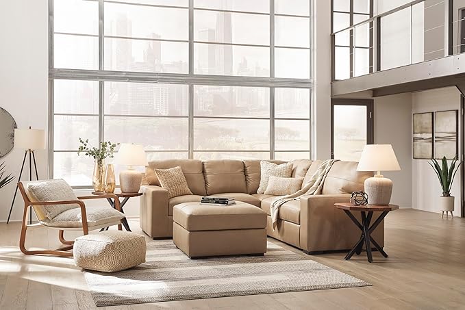 Signature Design by Ashley Bandon Modern Leather Match Left-Arm Facing 2-Piece Sectional with Removable Cushions and Armrest, Light Brown