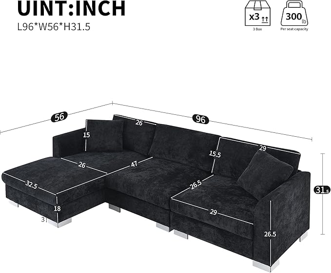 Deep Seat Oversized L Shaped Modular Sectional Sofa with Extra Wide Chaise, 4 Seater Cloud Lounge Sofa Corner Couch with Metal Legs and Detachable Cushions for Living Room Apartment, Chenille Fabric