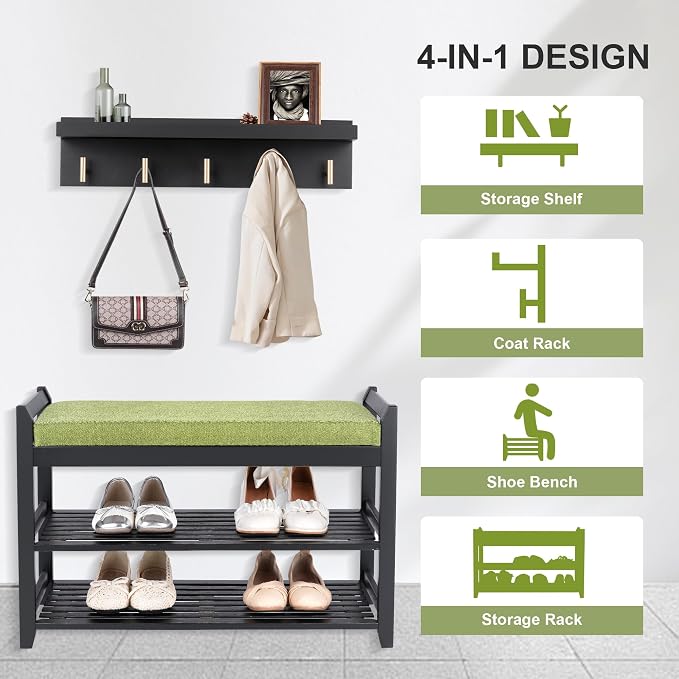 PETKABOO Shoe Rack for Front Door Entrance, 28” Entryway Bench with Coat Rack, Hall Tree Shoe Bench with Storage for Entry, Hallway, Bedroom, Living Room - Image 7