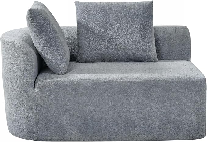 Merax 116" Curved Polyester Sectional Sofa, Modern Pearl Upholstery 3 Seat Cloud Couch with Chaise Lounge & 4 Pillows for Living Room, Light Gray