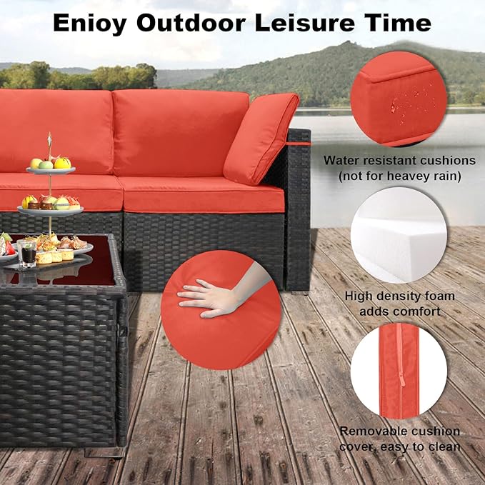 CHABATREE 7 Pieces Outdoor Patio Furniture Sets,Rattan Conversation Sectional Set,Manual Weaving Wicker Patio Sofa with Tea Table