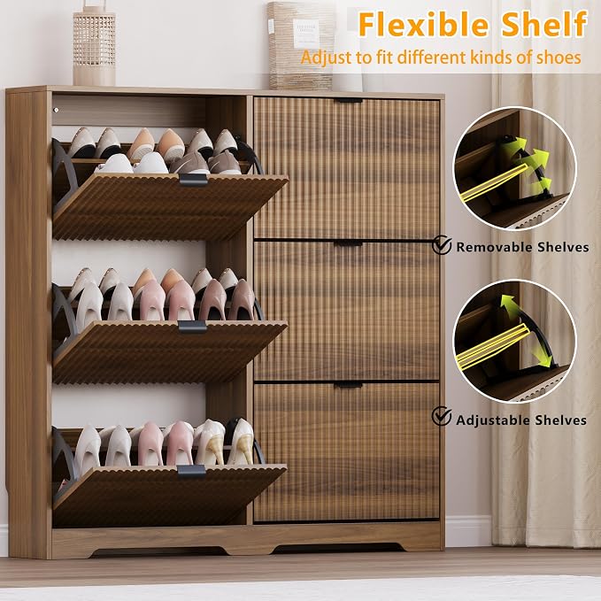 BORNOON Large Shoe Cabinet for Entryway, Tall Narrow Shoe Storage Cabinet with 6 Flip Drawers and Adjustable Shelves, Shoe Rack Cabinet Organizer for Hallway, Foyer, Small Apartment - Image 3