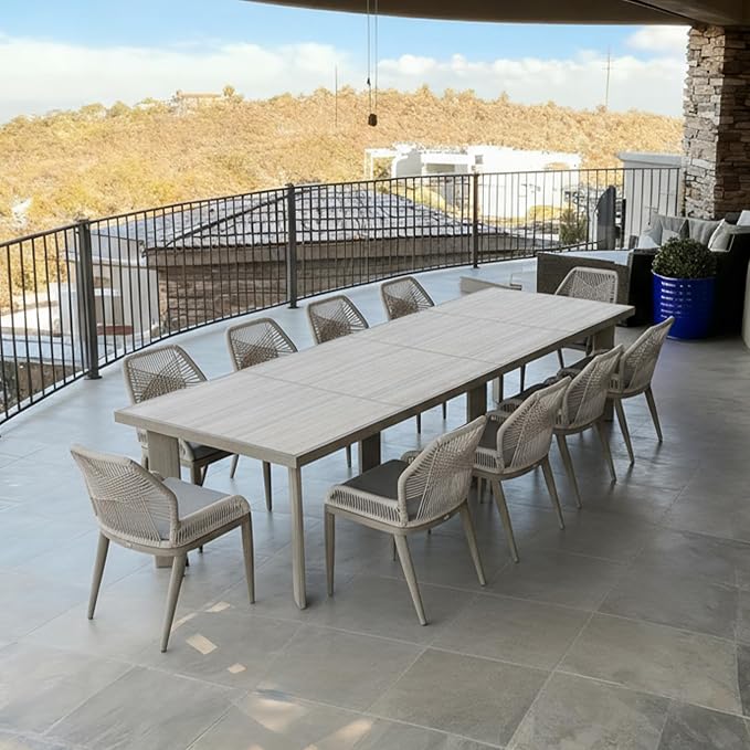 PURPLE LEAF 11 Pieces Patio Dining Set Aluminum Oversize Rectangular Table and Wicker Chairs with Cushions for Kitchen Porch Garden Modern Outdoor Furniture Sets, Light Grey by PURPLELEAF