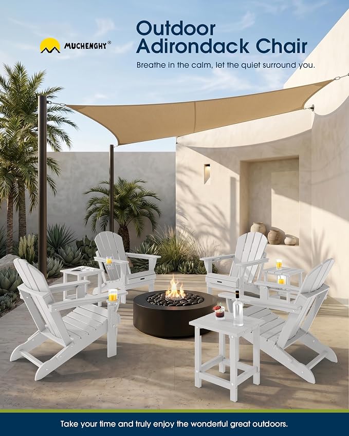 MUCHENGHY Folding Adirondack Chairs, Patio Chairs, Lawn Chairs, Outdoor Chairs, Adirondack Chair Plastic, Fire Pit Chairs, Weather Resistant with Cup Holder for Deck, Backyard, Garden(White) - Image 9