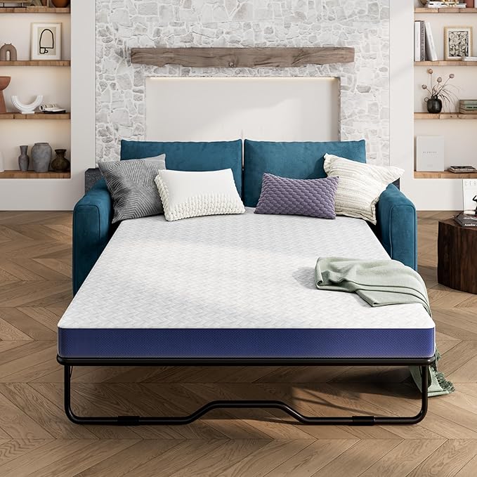 4 Inch Gel Memory Foam Sofa Mattress Full Size, Mattress Replacement for Sleeper Sofa, Couch Bed, Guest Rooms, RVs & Boats, with Washable Cover