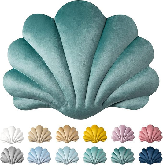 Ashler 3D Throw Pillows Shell Shaped Accent Throw Pillow, Soft Velvet Insert Included Cushion for Couch Bed Living Room, Pack of 1, Lake Blue, 18 X 13 inches