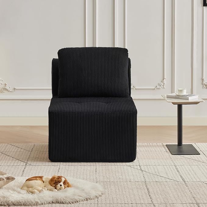 Modular Sectional Sofa with Movable Ottoman, 1 Seat Deep Seat Couch with 1 Pillow, Comfy Cloud Sectional Sofa for Living Room, Bedroom and Apartment (Black, 1 Middle)