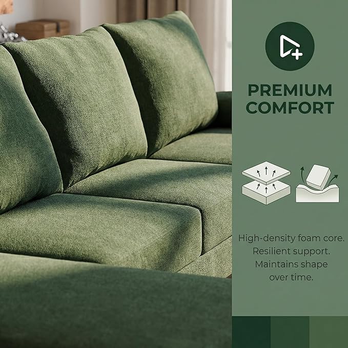 4-Seat U-Shaped Modular Sofa with Double Storage Ottoman - Space-Saving Convertible Lounge Couch for Home & Office, Green