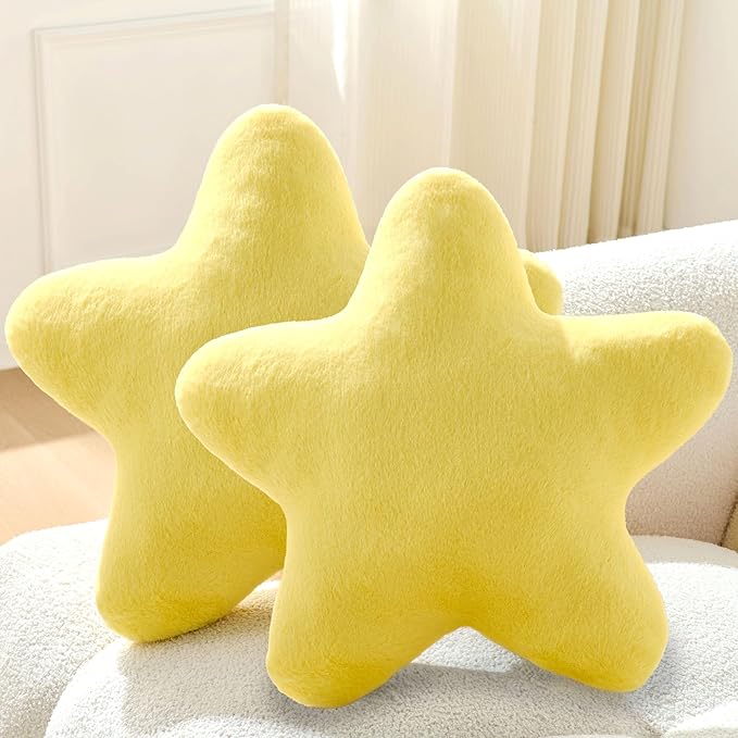 Set of 2 Throw Pillows Star Pillow Couch Pillows Decorative Pillows Bed Pillows Cute Pillows,Yellow 19"