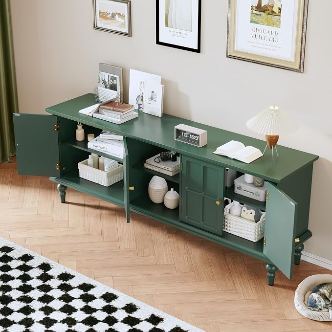 3More 67" Mid Century Modern TV Stand with Window Design,Wood Entertainment Center with Open Shelf,Up to 70" Media TV for Living Room or Bedroom,Green - Image 7