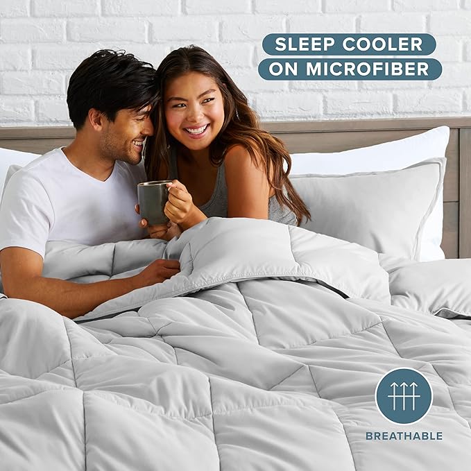 Bare Home Comforter Set - California King Size - Ultra-Soft - Goose Down Alternative - Premium 1800 Series - All Season Warmth (California King, Cloud Grey)