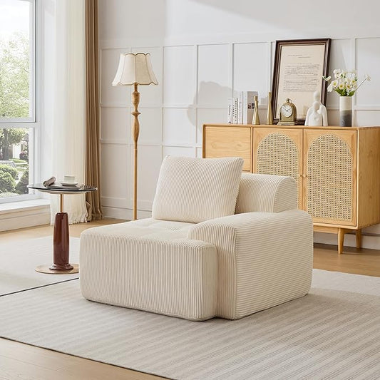 Modular Sectional Sofa, Boneless Couches for Living Room, Corduroy Couch, Big Comfy Couch, Modular Cloud Sofa with Deep Seat (White, 1 Piece-Right Armchair)