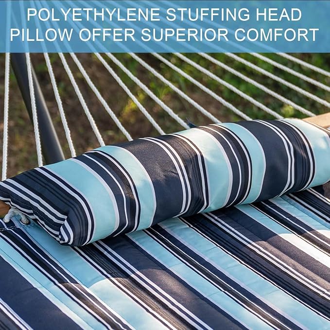 Lazy Daze Hammocks 12 FT Quilted Fabric Double Hammock with Spreader Bars and Detachable Pillow, 450lbs Weight Capacity - Image 4