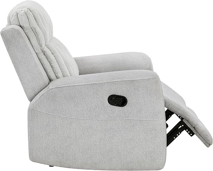 Lexicon Modern Recliner Chair for Living Room, Manual Wall Hugger Textured Microfiber Reclining Chair, Plush Corduroy Channel Seat Back, Manual Recliner, Light Gray