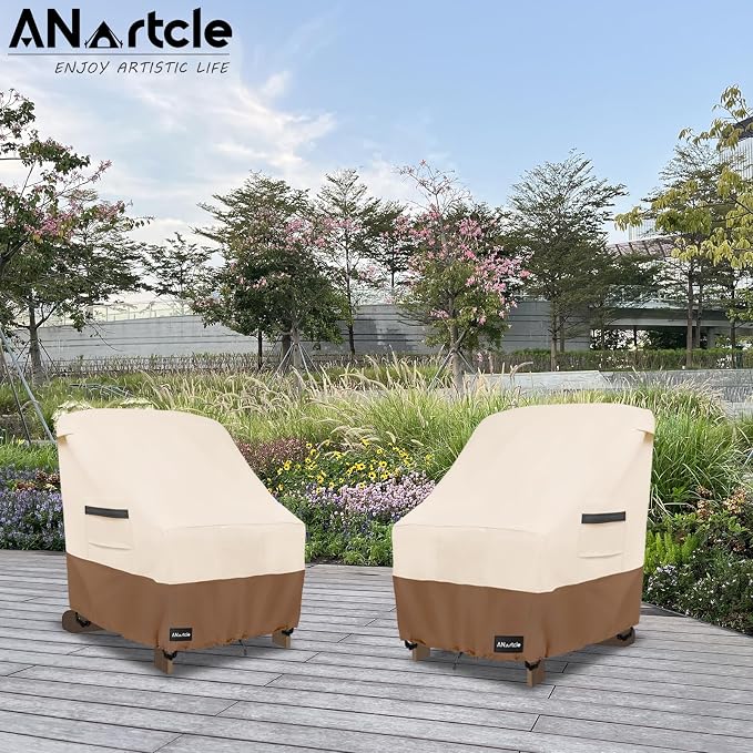 ANartcle Patio Chair Covers,600D Waterproof Heavy Duty Outdoor Lawn Patio Furniture Covers,Patio Swivel Chair Covers for Outdoor Furniture,(32W x 35D x 36H inches) Beige&Brown - Image 7