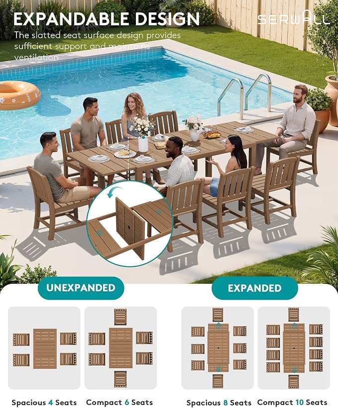 SERWALL Outdoor Dining Chairs Set of 4, All-Weather HDPE Patio Armless Chairs Suitable Outdoor Dining Table, Brown - Image 4