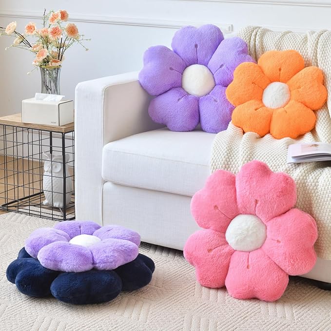 Flower Pillow, Flower Shaped Pillow Decorative Throw Pillows for Bed Couch, Cute Daisy Pillow Dorm Decor Floor Seating Cushion (Orange, 15 Inches)