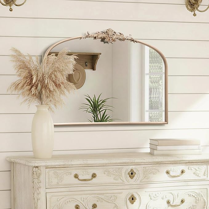 Besdomus Arched Vintage Gold Mirror: 32"x24" French Large Champagne Gold Antique Wall Mounted Mirror - Baroque Traditional Ornate for Fireplace/Bathroom/Living Room - Wall Decor for Fashion-Conscious - Image 3
