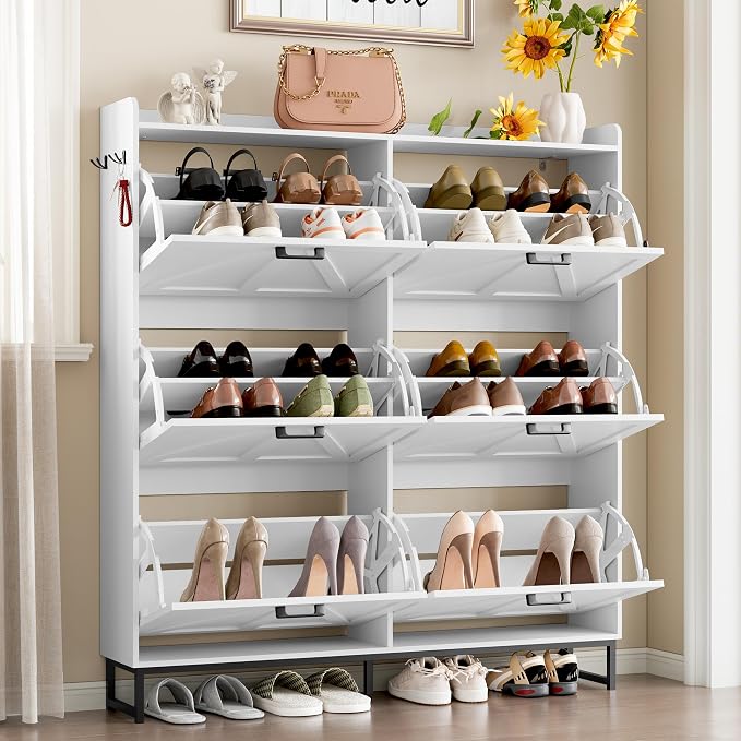 BORNOON Shoe Cabinet with 6 Flip Drawers Narrow Shoe Storage Cabinet Organizer Wooden Freestanding Shoe Rack Hidden Slim Shoes Storage Cabinet for Entryway, Hallway, Living Room, Bedroom - Image 3