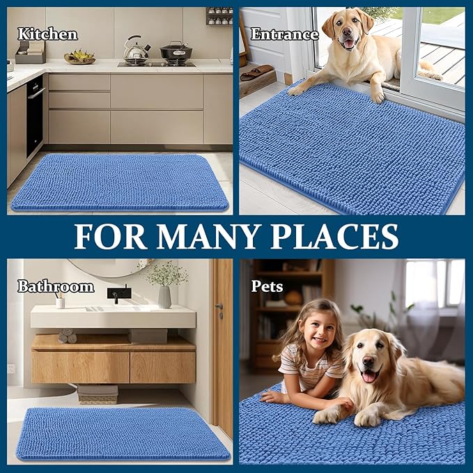 OLANLY Dog Door Mat for Muddy Paws 54x32, Absorbs Moisture and Dirt, Absorbent Non-Slip Washable Doormat, Quick Dry Chenille Mud Mat, Entry Indoor Entryway Carpet for Inside Floor, Cornflower Blue - Image 8