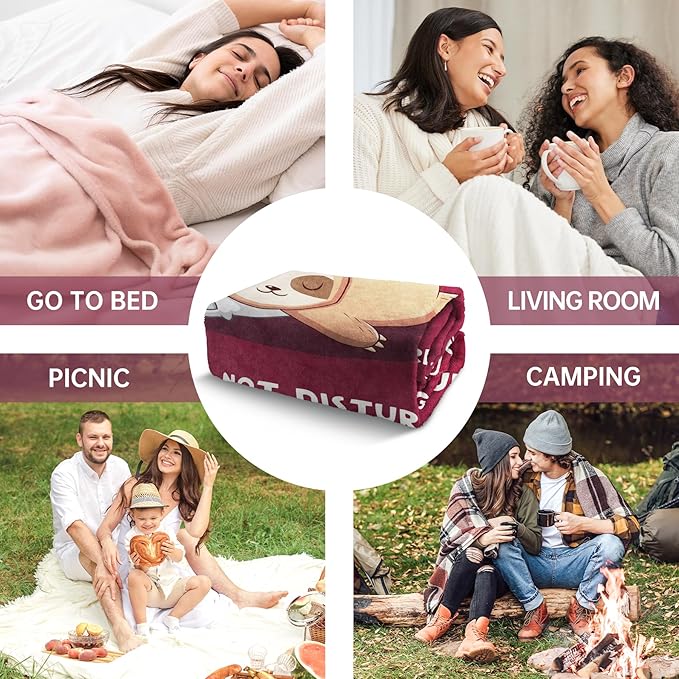 Funny Gifts for Mom Mothers Day, Mom is Charging Sloth Blanket, Birthday Gifts for Moms from Daguther Son, Moms Gift for Christmas, Soft Sloth Throws Blanket for Mother, Burgundy, 60" x 50"