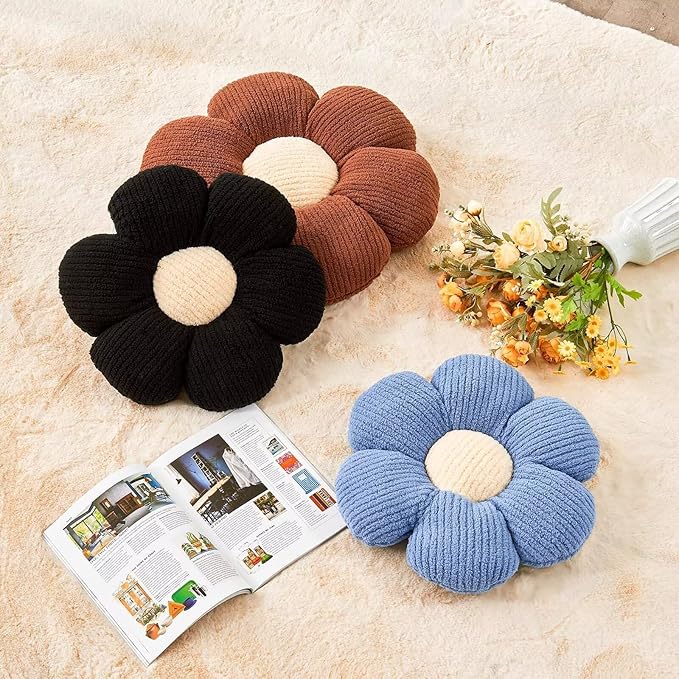 Kcvvcr Flower Throw Pillow, Soft Black 19.6" Shaped Floor Pillow for Home Decor, Cute Aesthetic Plush Decorative Pillows for Bed, Sofa, Couch