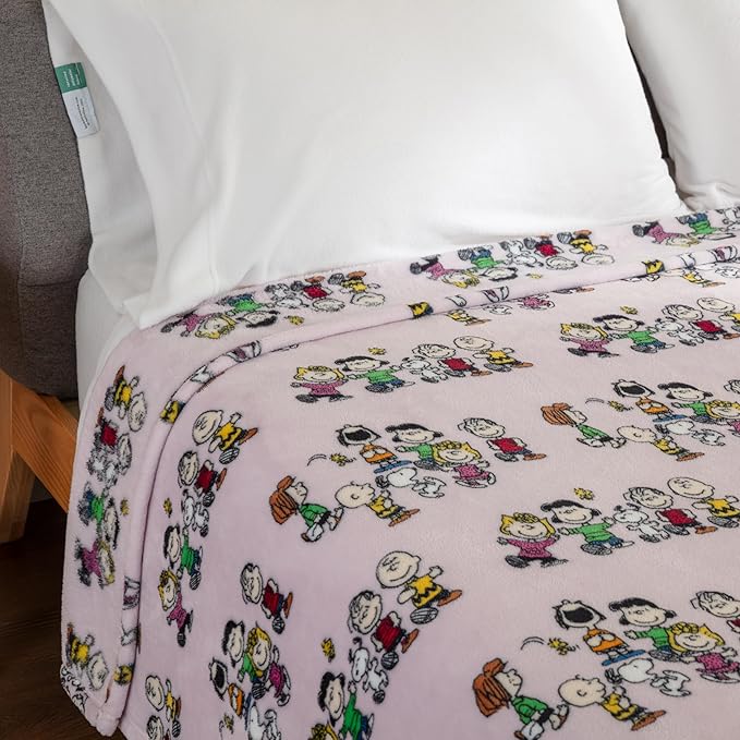 Berkshire Blanket Peanuts® VelvetLoft® Cute Character Snoopy Plush Blanket,Peanuts Laughing Robe Lilac,Full/Queen 90 in x 90 in (Official Peanuts® Product)