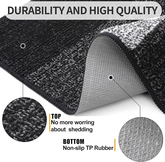 Kitinjoy Indoor Outdoor Door Mat, 71x24 Non-Slip Absorbent Dirt Trapper, Low-Profile Washable Inside Entrance Front Floor Mat, Sturdy Soft Entry Doormats for Entryway, Black - Image 3