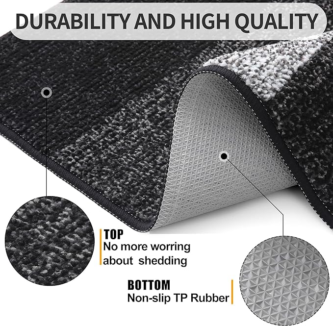 Kitinjoy Indoor Outdoor Door Mat, 47x20 Non-Slip Absorbent Dirt Trapper, Low-Profile Washable Inside Entrance Front Floor Mat, Sturdy Soft Entry Doormats for Entryway, Black - Image 3
