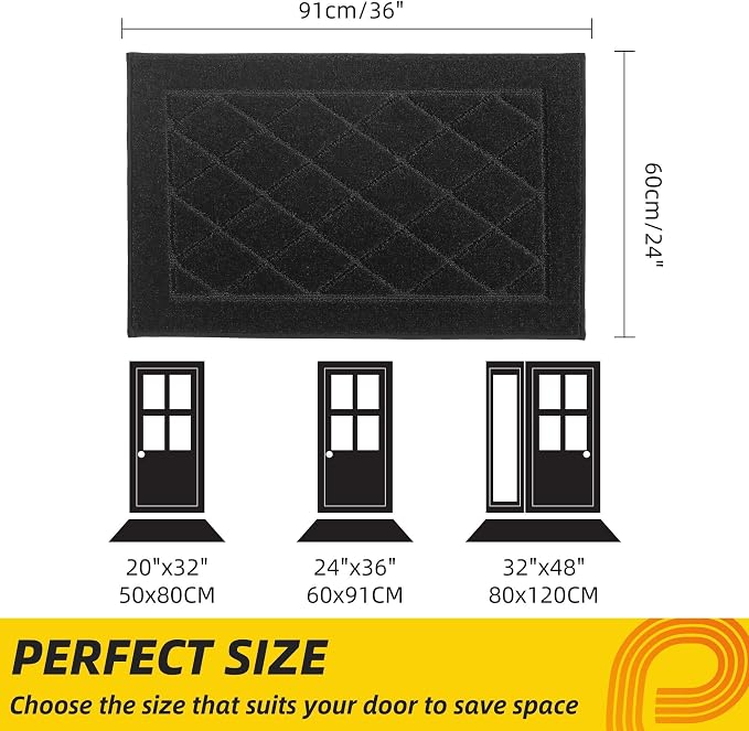 JSEI Dirt Trapper Door Mat 24"x36", Non-Slip Washable Entryway Mats, Dog Door Mat, Stain Resistant and Absorbent Floor Mats, Low Profile Welcome Mat for Front Back Door, Black - Image 2