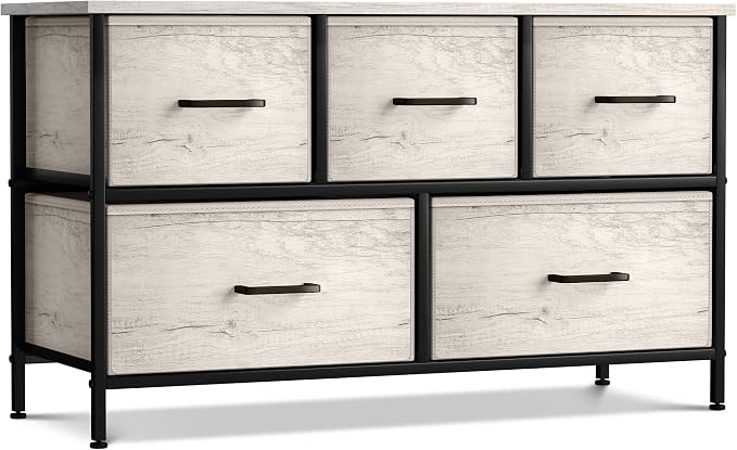 Sorbus Dresser with 5 Faux Wood Drawers - Storage Unit Organizer Chest for Clothes - Bedroom, Hallway, Living Room, Closet, & Dorm Furniture - Steel Frame, Wood Top, & Easy Pull Fabric Bins - Image 7