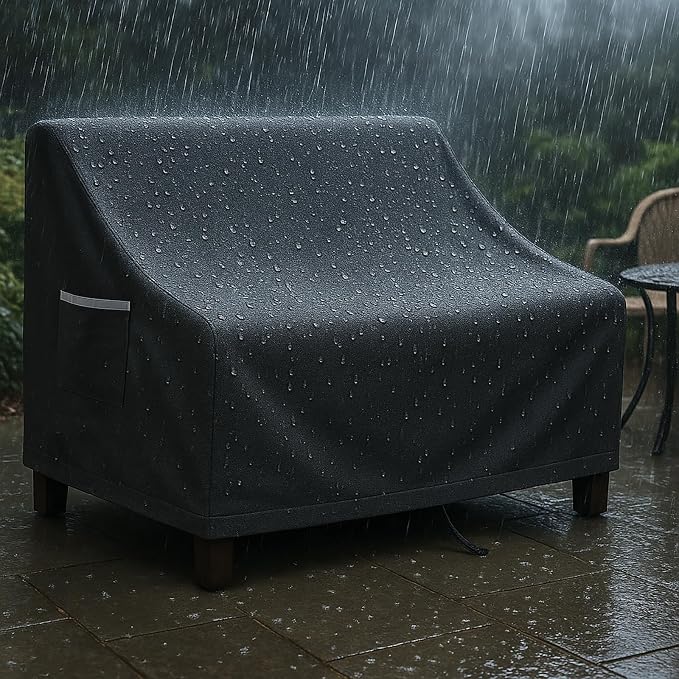 Outdoor Sofa Cover, Waterproof Patio Furniture Cover 58.3W x 32.7D x 31H inches Heavy Duty 600D Oxford Fabric Black - Image 3