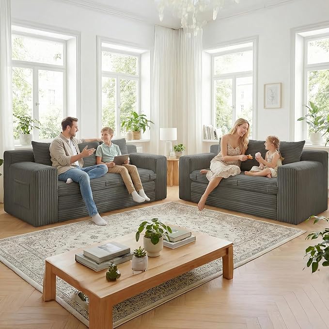 Boneless Couch Sleeper Sofa Bed: 3-in-1 Convertible Sofa Bed with Side Pockets & Handle,Pull Out Couch with 3 Pillows,Folding Futon for Small Space,Living Room & Bedroom