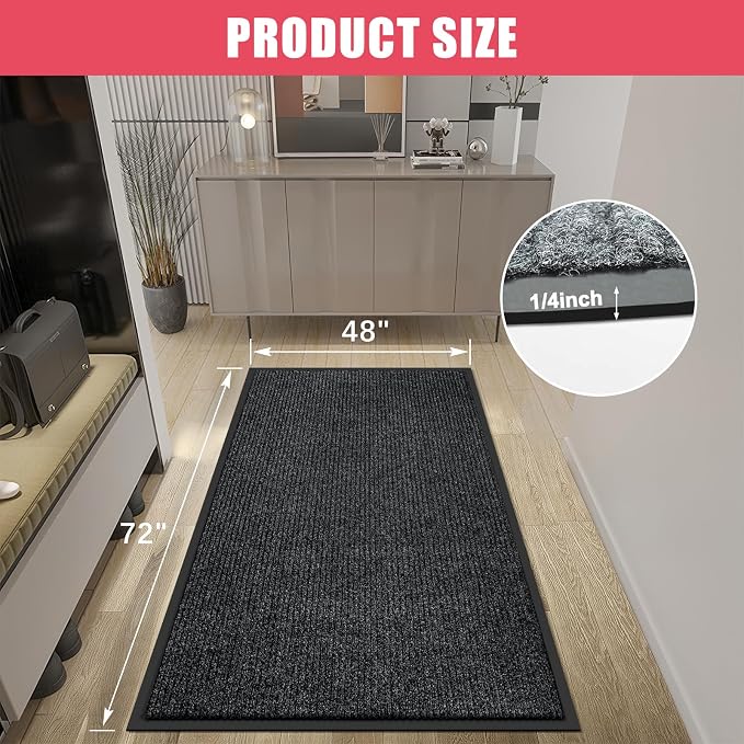 Kuyal Front Door Mat, 4'x6' Indoor Outdoor Entrance Mat, Commercial Floor Mats Inside Outside Entrance, Heavy Duty Durable Welcome, Rubber Backing Non Slip Outdoor Mats for Entryway,Black - Image 3
