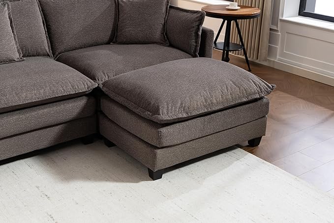 Eafurn 150" Oversized Modular Sectional Sofa with Movable Ottomans, 6 Seat Modern Corduroy Sofa Set, Convertible U/L Shaped Corner Couch for Living Room Apartment