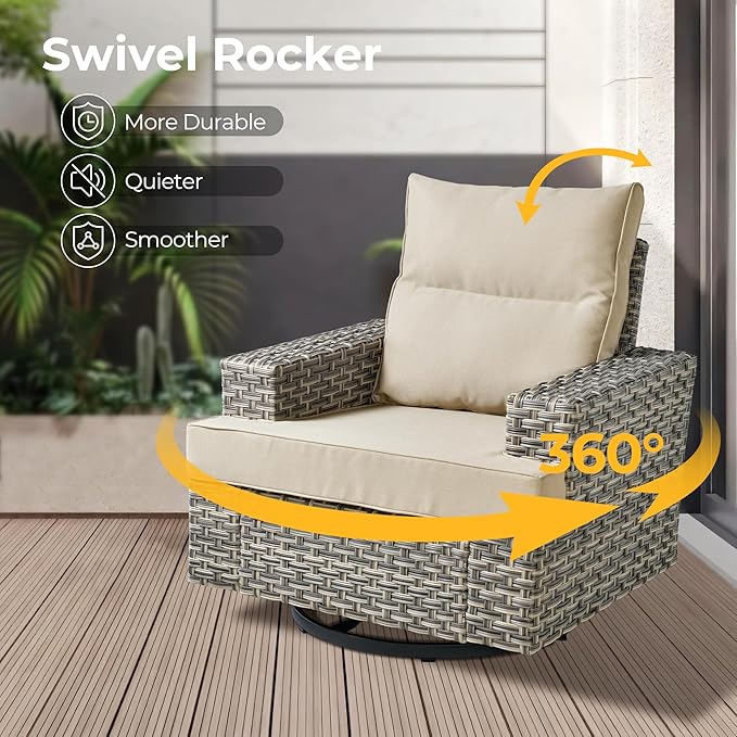 HOOOWOOO Outdoor Sectional Patio Furniture Set with Fire Pit Table,13 Pieces Wicker Conversation Sets L Shaped Couch,Extra Deep Out Door Sofa Outside Furniture with Swivel Chairs Ottomans,Beige