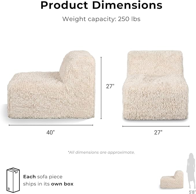 Furniture of America Havyn Modern Faux Fur 6-Seater Modular Foam Sofa Bed with Ottoman, Compressed Couch in a Box, No Assembly Required, for Living Room and Office, Olive Green