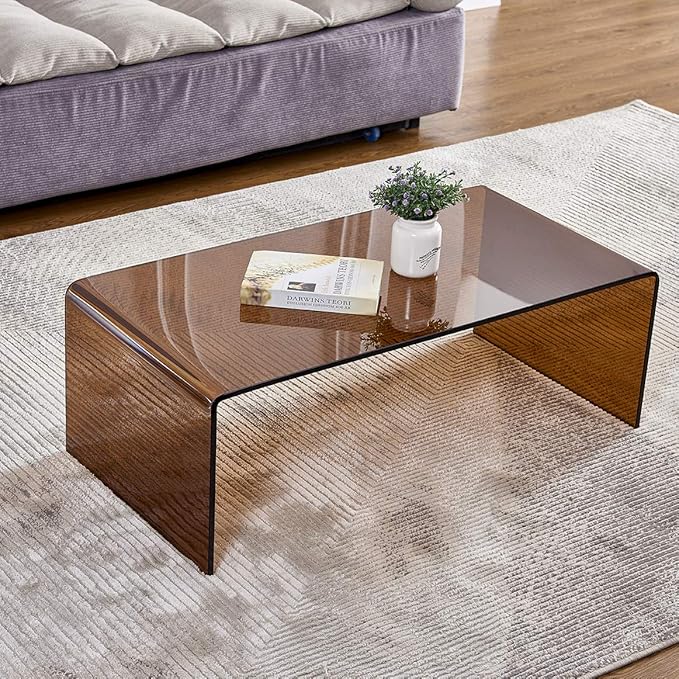 Premium Tempered Glass Coffee Table,Small Modern Coffee Table for Living Room,Match Well with Rug (Brown, 39.4"x19.7"x13.8")