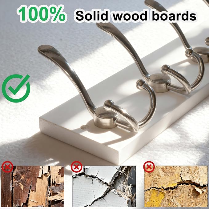 SKOLOO Creations White Solid Wood Wall Mounted Coat Rack, 5 Hooks, 16-7/8" Long - Kitchen, Mudroom, Entryway, Bathroom - Includes Mounting Hardware, Wall Coat Hanger, Towel Rack - Image 5