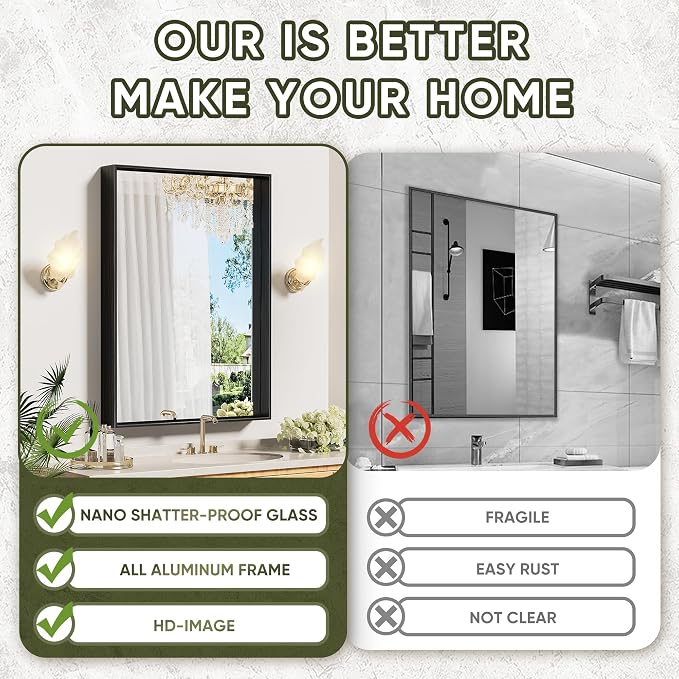 Suidia Bathroom Mirror, 30" x 22" Wall Mirror Metal Framed, Bathroom Vanity Mirror for Living Room Bedroom Bathroom Entryway, Black, Rect Corner Style - Image 5