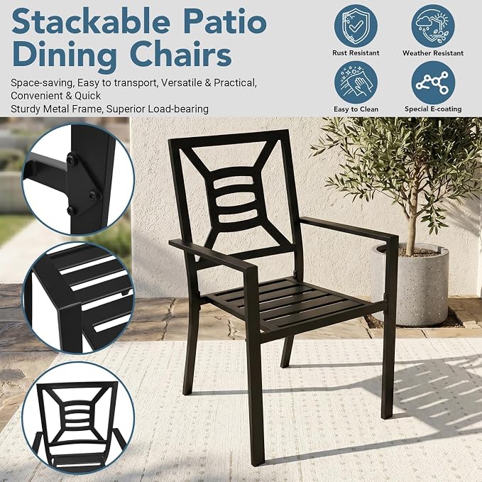 Patio Dining Chairs Set of 4, Stackable Metal Patio Chairs with High Back for Deck Bistro Porch Lawn, Black Wrought Iron Outdoor Dining Chairs - Image 6