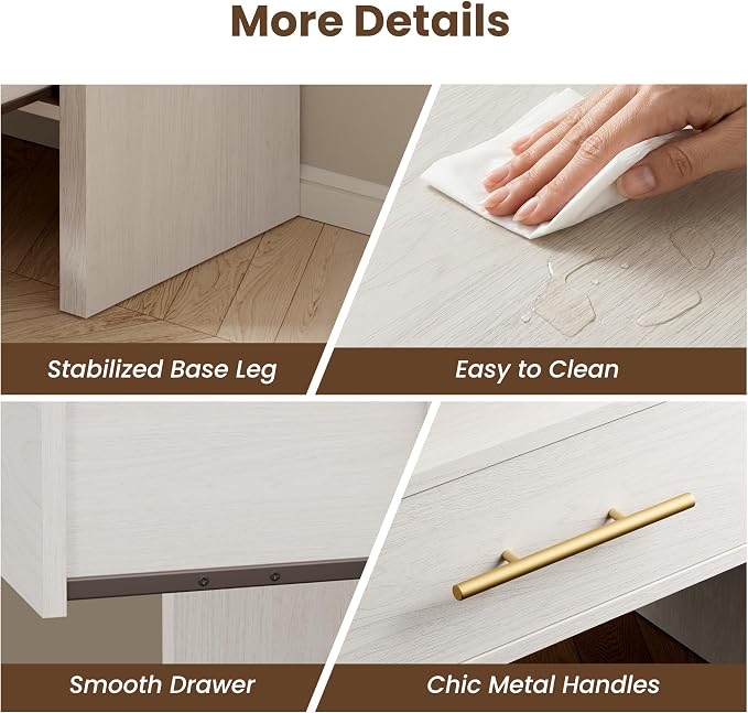Fatmok Nightstand with Charging Station Set of 2, 24" Wooden Bedside Table with Drawer and Open Storage, Curved Profile Design End Table with 3-Color LED Light & Metal Handle for Bedroom(Cream White) - Image 7