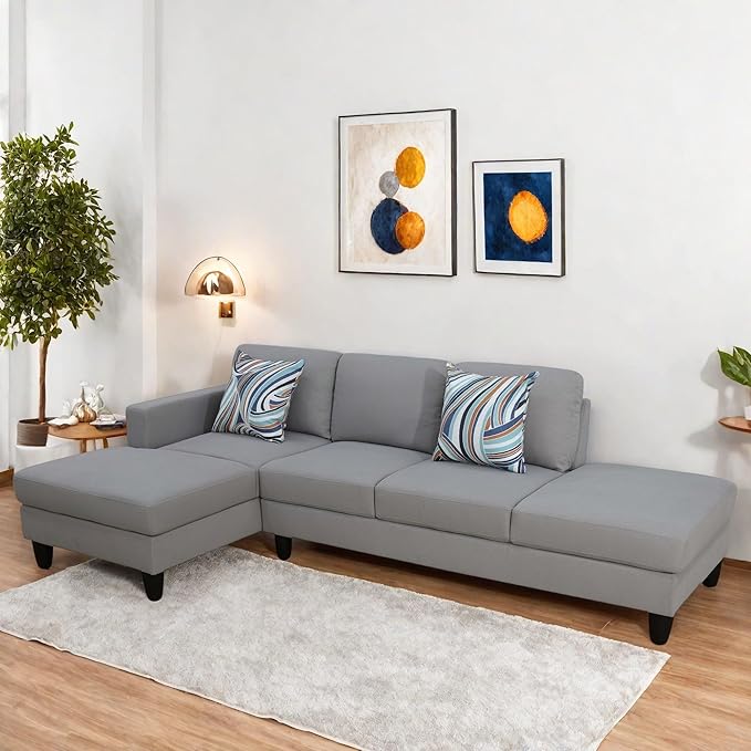 Sectional Couches for Living Room Furniture, 4 Seat L Shaped Couches with Ottoman, Modular Sectional Sofa for Apartment Furniture Sets, Grey