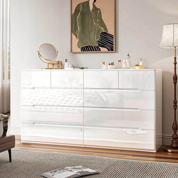 LIVAUVEAD White Dresser for Bedroom,10 Drawer Double Dresser, Modern Chest of Drawers for Bedroom, Living Room, Entryway and Closet,15.7" D x 55.1" W x 31.5" H